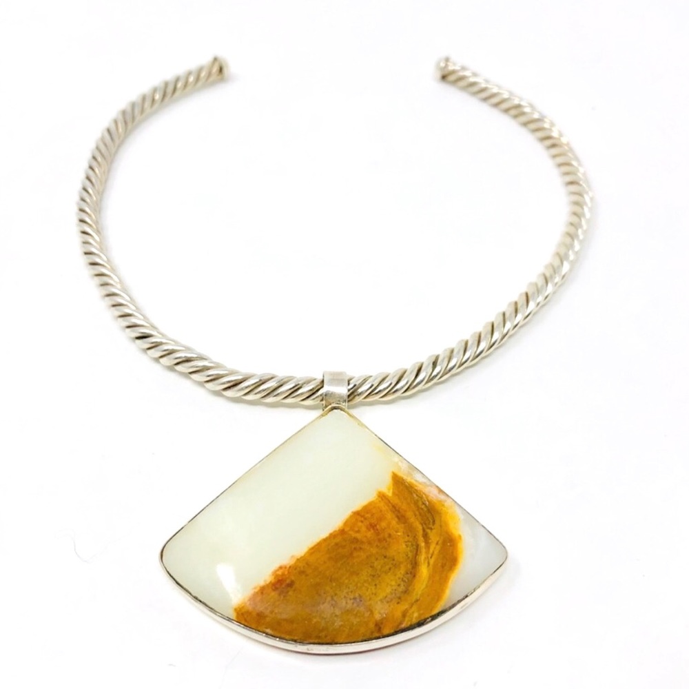 Sterling silver twisted torque and agate stone reversible pendant necklace